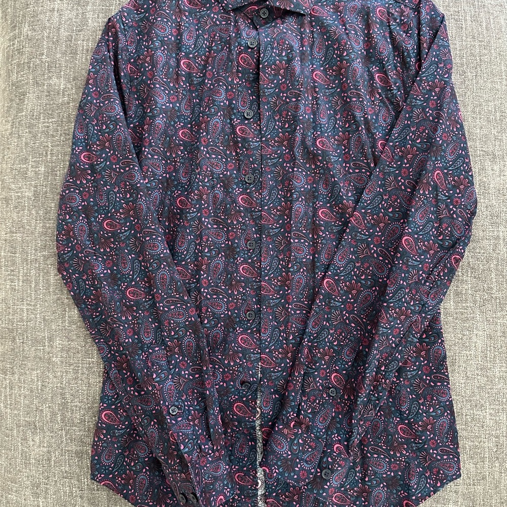 Express Extra Slim Paisley Shirt in Blue and Pink